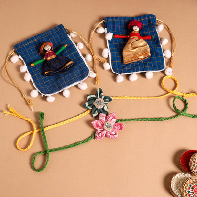  Handmade Fabric Flower Jute Rakhi (Set of 2)