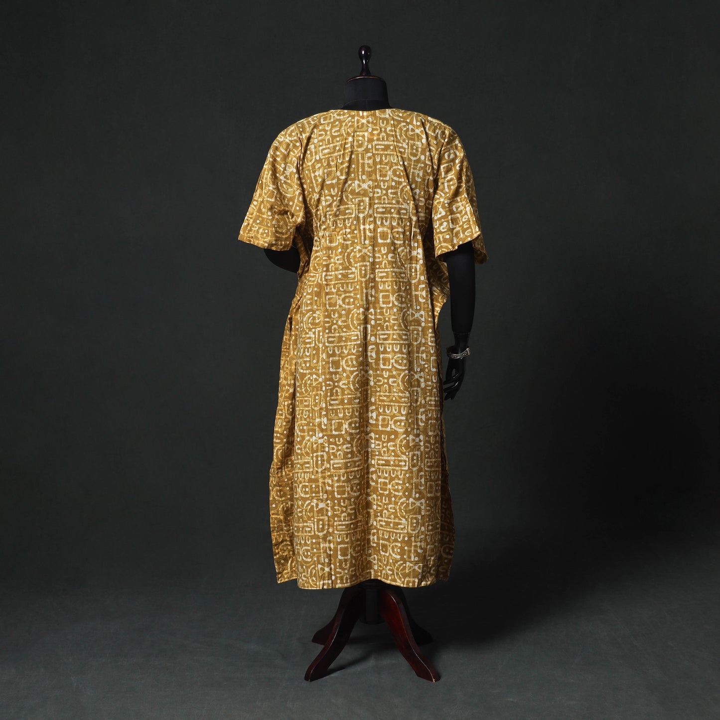 Yellow - Hand Block Batik Print Cotton Kaftan (Long) 01