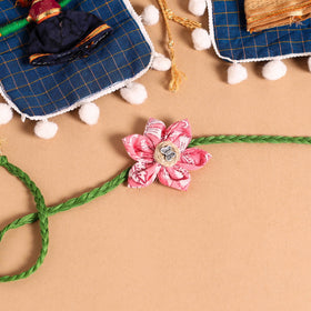  Handmade Fabric Flower Jute Rakhi (Set of 2)