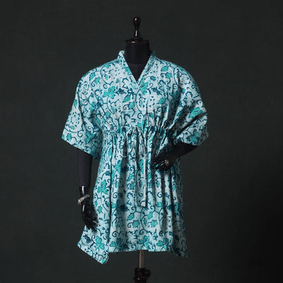 Green - Hand Block Batik Print Cotton Kaftan (Medium) 59