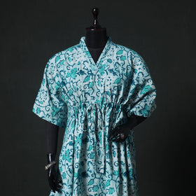 Green - Hand Block Batik Print Cotton Kaftan (Medium) 59