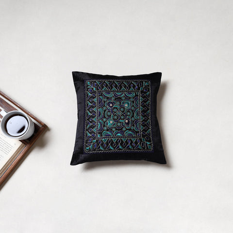 Black - Kutch Pakko Hand Embroidery Cushion Cover (12 x 12 in) 05