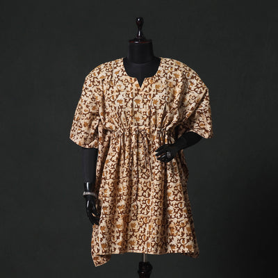Brown - Hand Block Batik Print Cotton Kaftan (Medium) 60