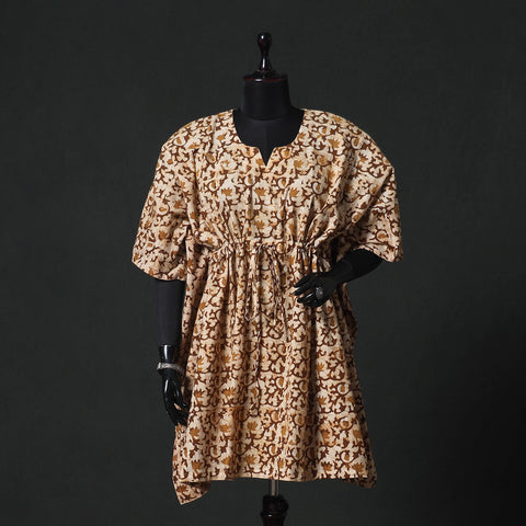 Brown - Hand Block Batik Print Cotton Kaftan (Medium) 60