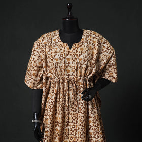 Brown - Hand Block Batik Print Cotton Kaftan (Medium) 60