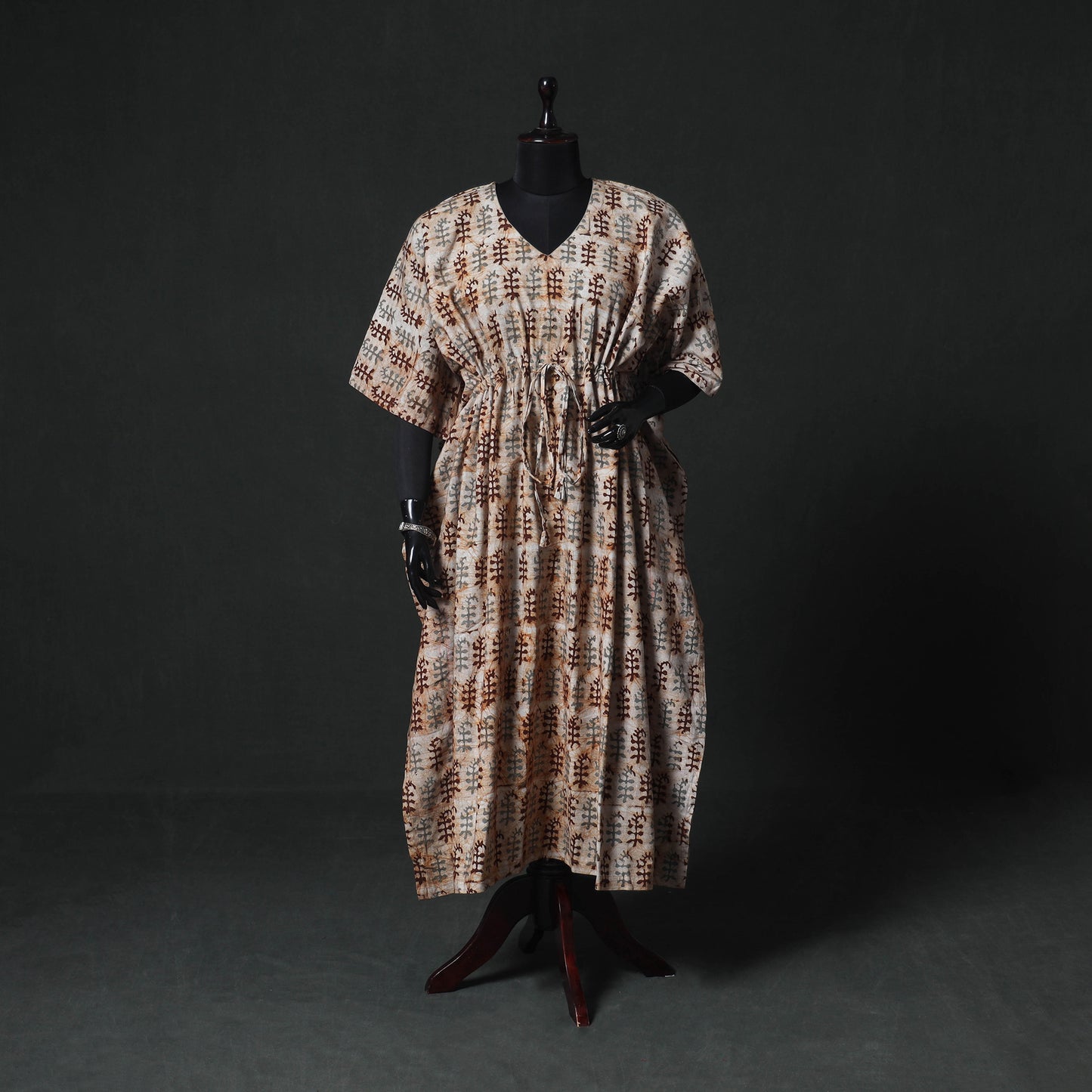 Brown - Hand Block Batik Print Cotton Kaftan (Long) 02
