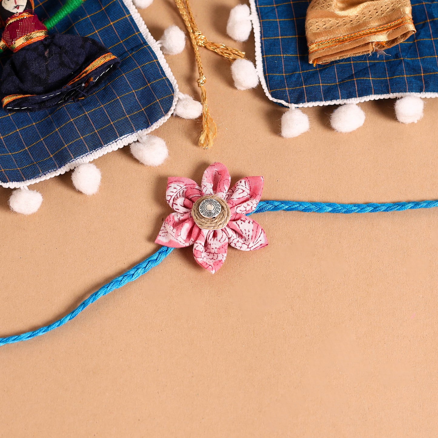  Handmade Fabric Flower Jute Rakhi (Set of 2)