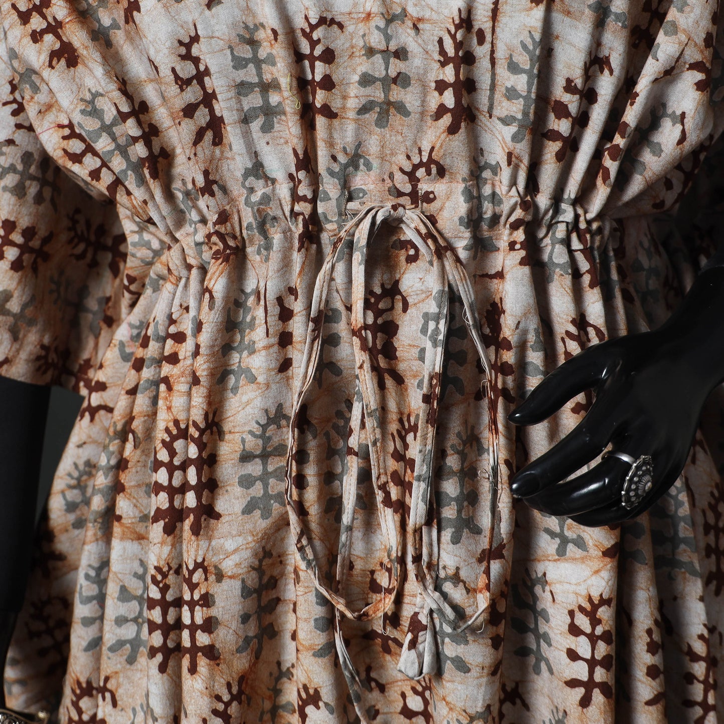 Brown - Hand Block Batik Print Cotton Kaftan (Long) 02