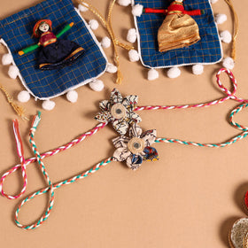  Handmade Fabric Flower Jute Rakhi (Set of 2)