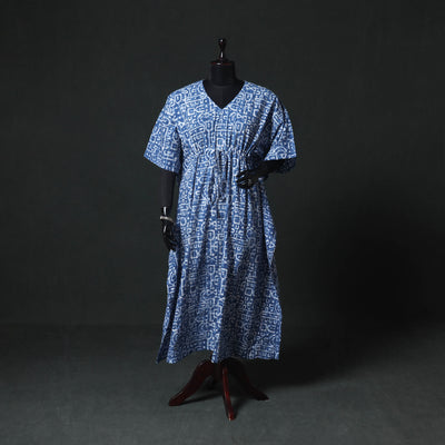 Blue - Hand Block Batik Print Cotton Kaftan (Long) 03