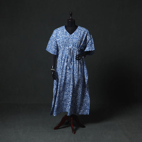 Blue - Hand Block Batik Print Cotton Kaftan (Long) 03