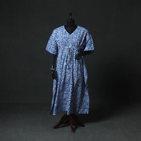 Blue - Hand Block Batik Print Cotton Kaftan (Long) 03
