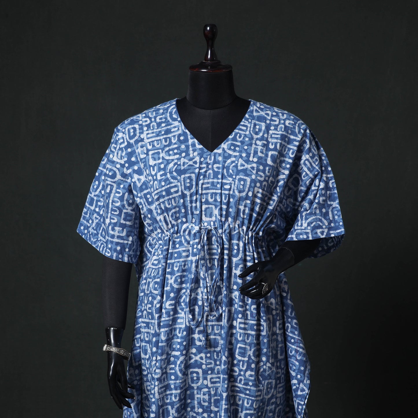 Blue - Hand Block Batik Print Cotton Kaftan (Long) 03