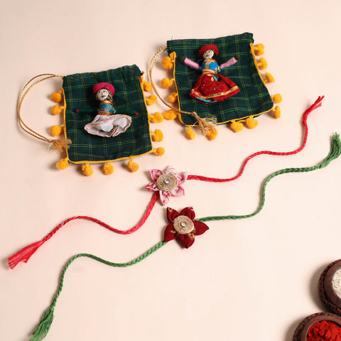  Handmade Fabric Flower Rakhi (Set of 2)