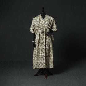 Green - Hand Block Batik Print Cotton Kaftan (Long) 04