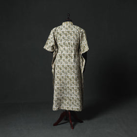 Green - Hand Block Batik Print Cotton Kaftan (Long) 04