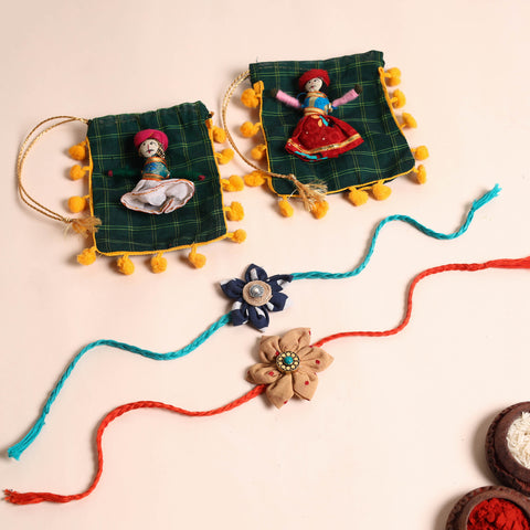  Handmade Fabric Flower Rakhi (Set of 2)