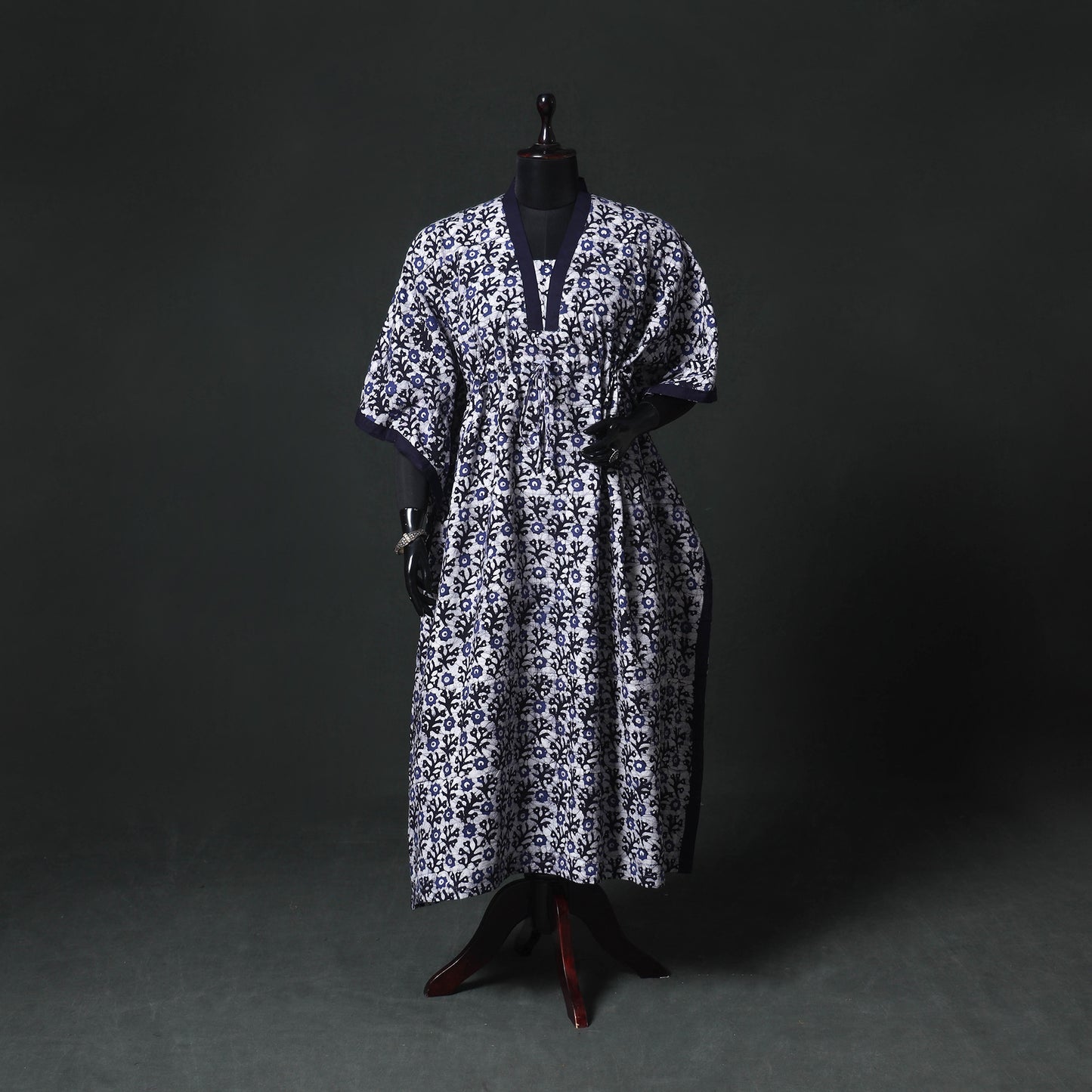 Blue - Hand Block Batik Print Cotton Kaftan (Long) 05