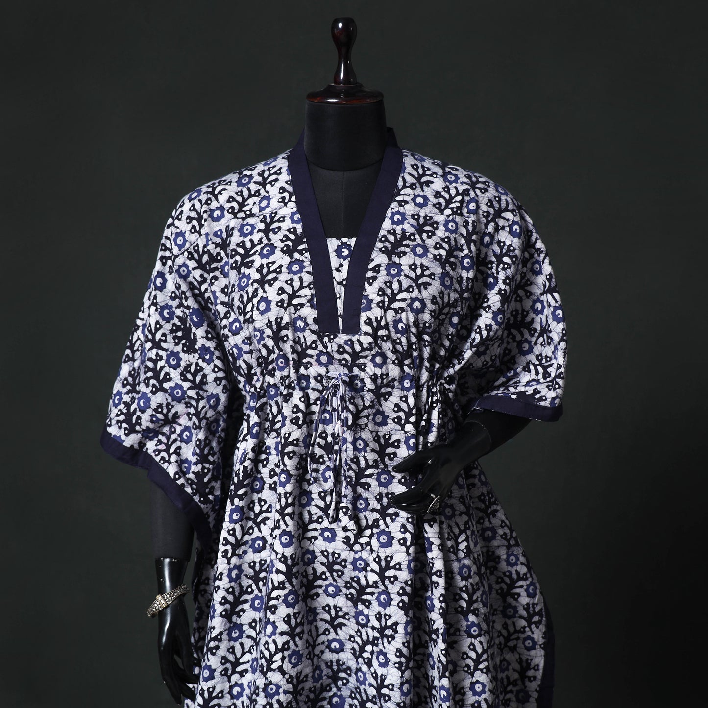 Blue - Hand Block Batik Print Cotton Kaftan (Long) 05