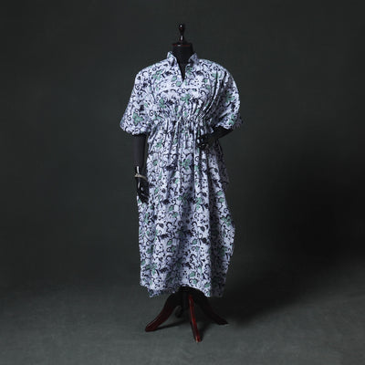 Blue - Hand Block Batik Print Cotton Kaftan (Long) 06