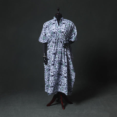 Blue - Hand Block Batik Print Cotton Kaftan (Long) 06