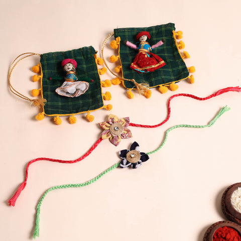  Handmade Fabric Flower Rakhi (Set of 2)