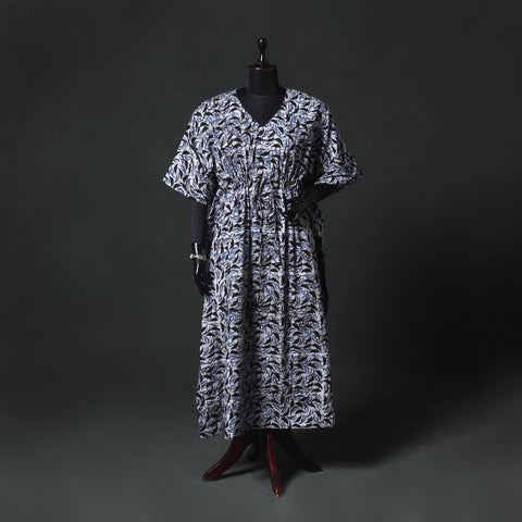 Blue - Hand Block Batik Print Cotton Kaftan (Long) 07
