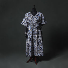 Blue - Hand Block Batik Print Cotton Kaftan (Long) 07