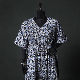 Blue - Hand Block Batik Print Cotton Kaftan (Long) 07