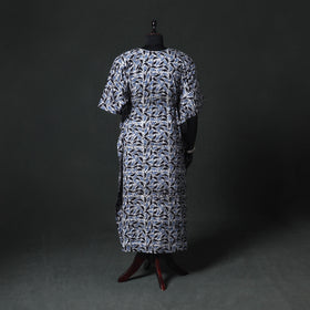Blue - Hand Block Batik Print Cotton Kaftan (Long) 07
