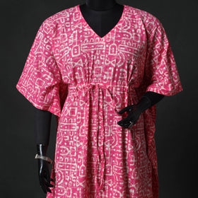 Pink - Hand Block Batik Print Cotton Kaftan (Long) 08