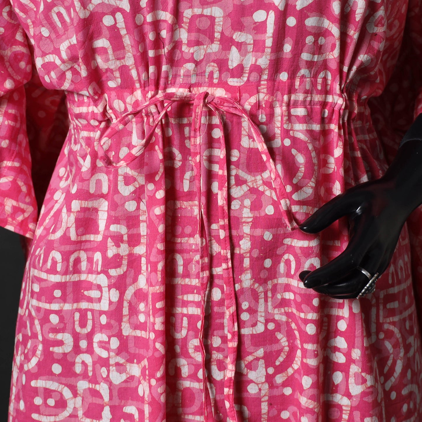 Pink - Hand Block Batik Print Cotton Kaftan (Long) 08