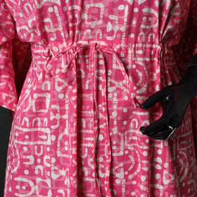 Pink - Hand Block Batik Print Cotton Kaftan (Long) 08