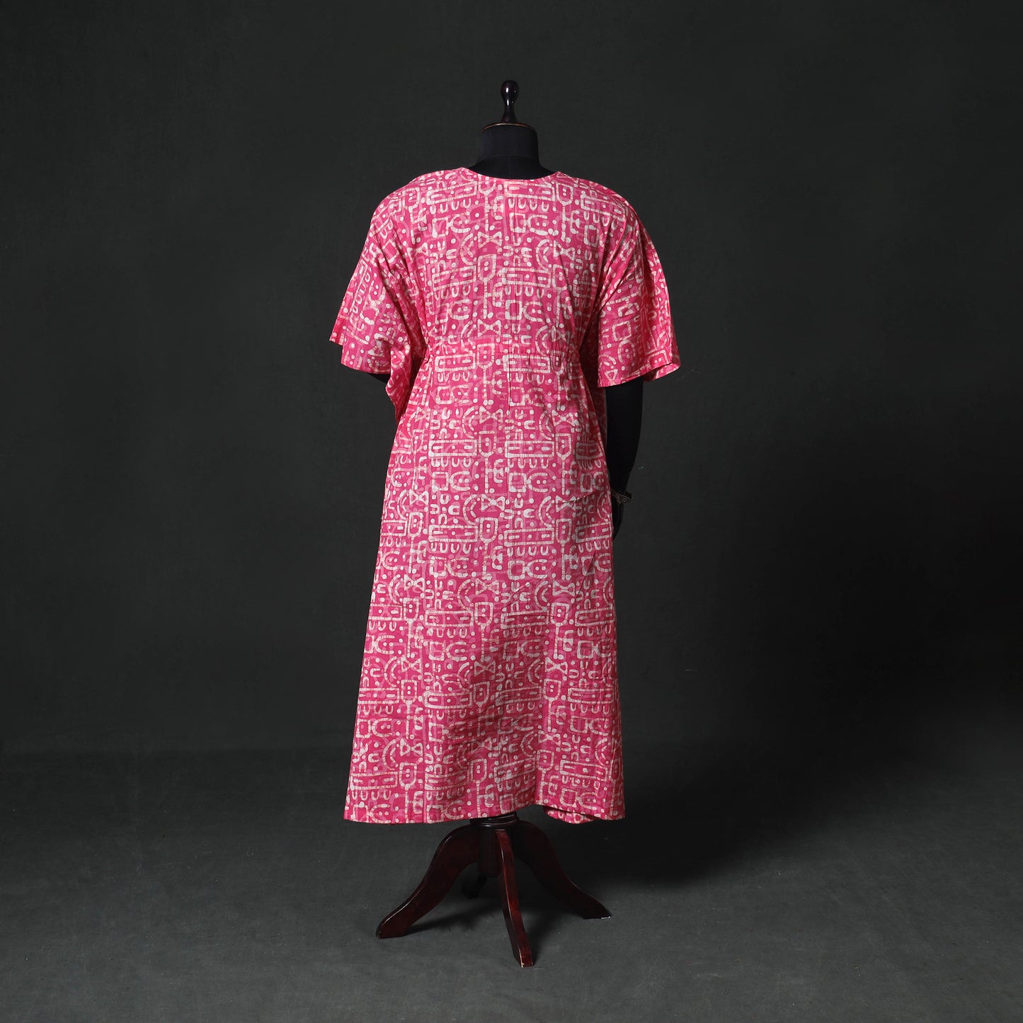 Pink - Hand Block Batik Print Cotton Kaftan (Long) 08