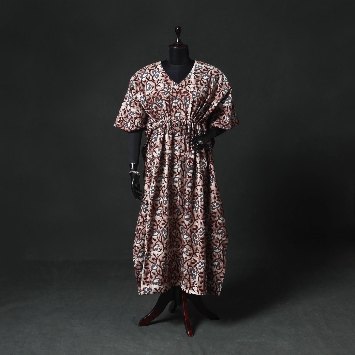 Brown - Hand Block Batik Print Cotton Kaftan (Long) 09