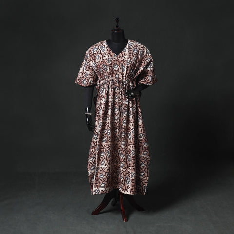 Brown - Hand Block Batik Print Cotton Kaftan (Long) 09