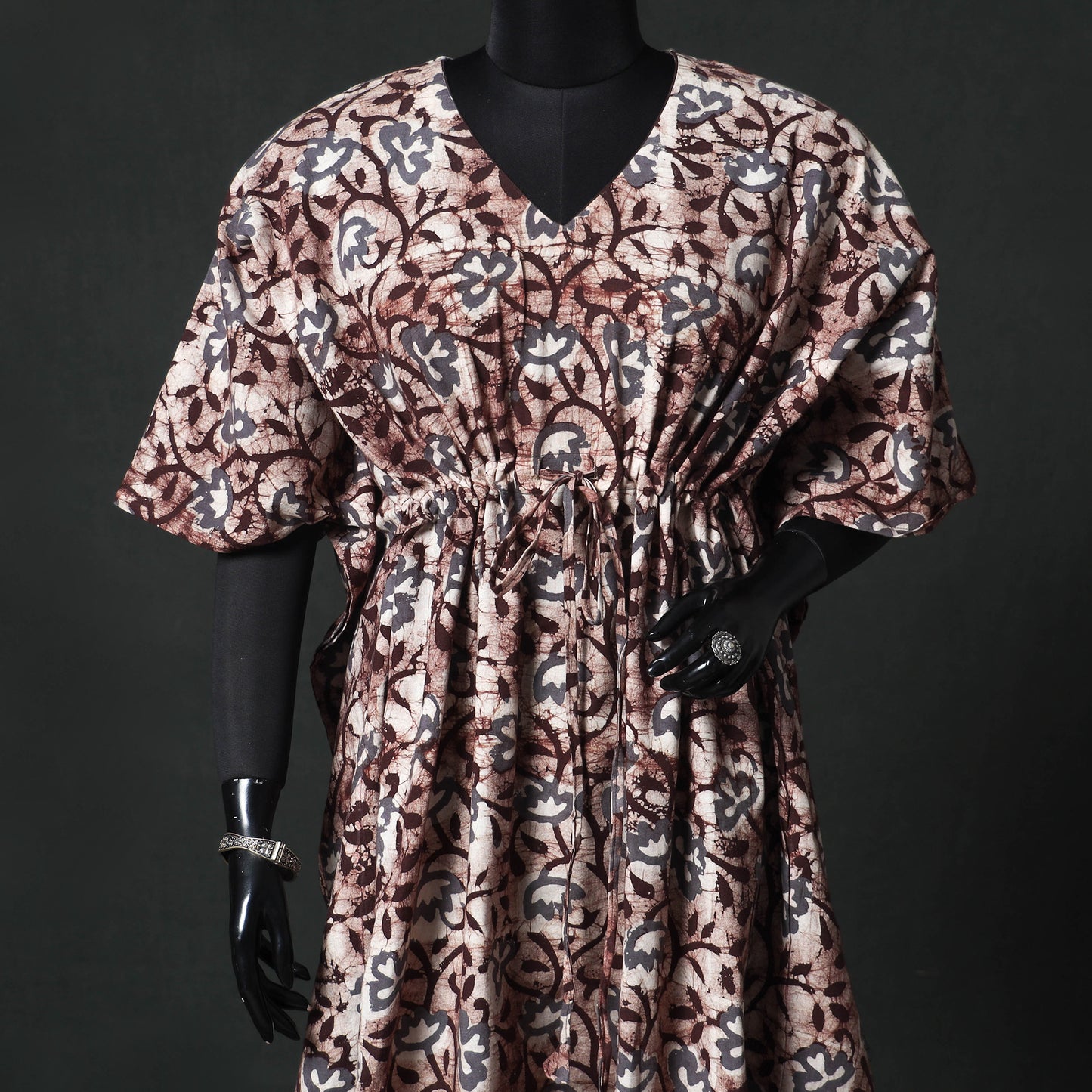 Brown - Hand Block Batik Print Cotton Kaftan (Long) 09