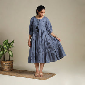 Yellow Tiered Fit & Flare Cotton Green Jacquard Dress