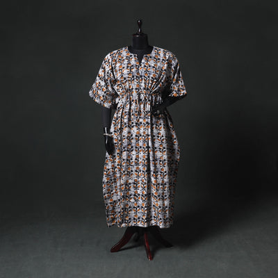 Orange - Hand Block Batik Print Cotton Kaftan (Long) 20