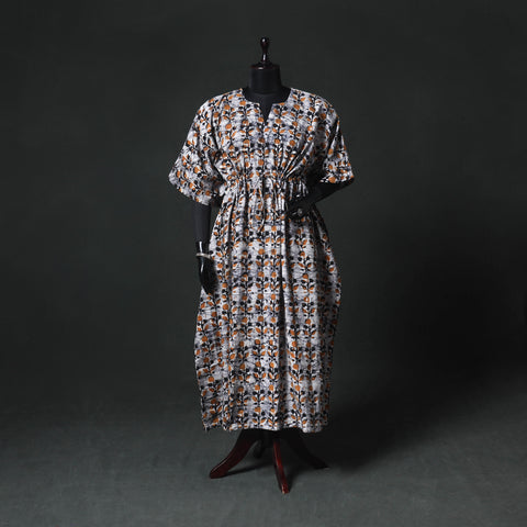 Orange - Hand Block Batik Print Cotton Kaftan (Long) 20