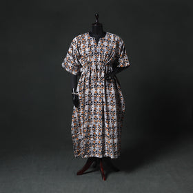 Orange - Hand Block Batik Print Cotton Kaftan (Long) 20