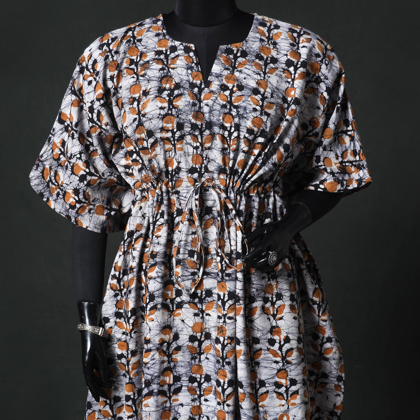 Orange - Hand Block Batik Print Cotton Kaftan (Long) 20