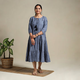 Yellow Tiered Fit & Flare Cotton Green Jacquard Dress