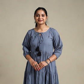 Yellow Tiered Fit & Flare Cotton Green Jacquard Dress