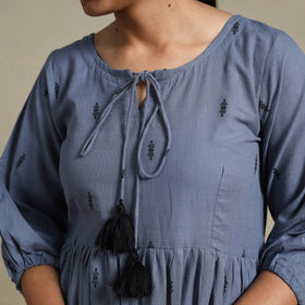 Yellow Tiered Fit & Flare Cotton Green Jacquard Dress