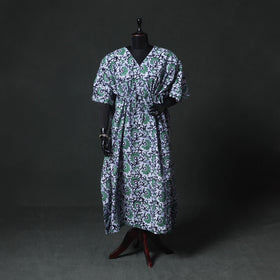 Green - Hand Block Batik Print Cotton Kaftan (Long) 12