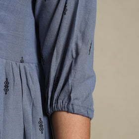 Yellow Tiered Fit & Flare Cotton Green Jacquard Dress