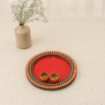 Diwali decor handpainted wooden pooja thali 03 - handcrafted