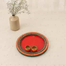Diwali decor handpainted wooden pooja thali 03 - handcrafted