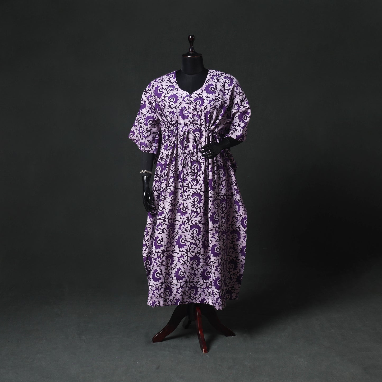 Purple - Hand Block Batik Print Cotton Kaftan (Long) 13